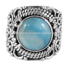 Natural Larimar Gemstone & Sterling Silver Solitaire Floral Designer Ring at Best Price